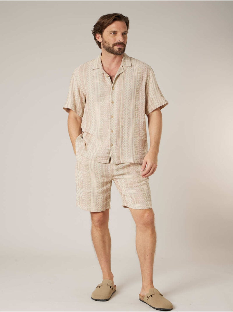 Chemise manches courtes homme en coton jacquard 'Deeluxe' Beige coquille - Kiabi
