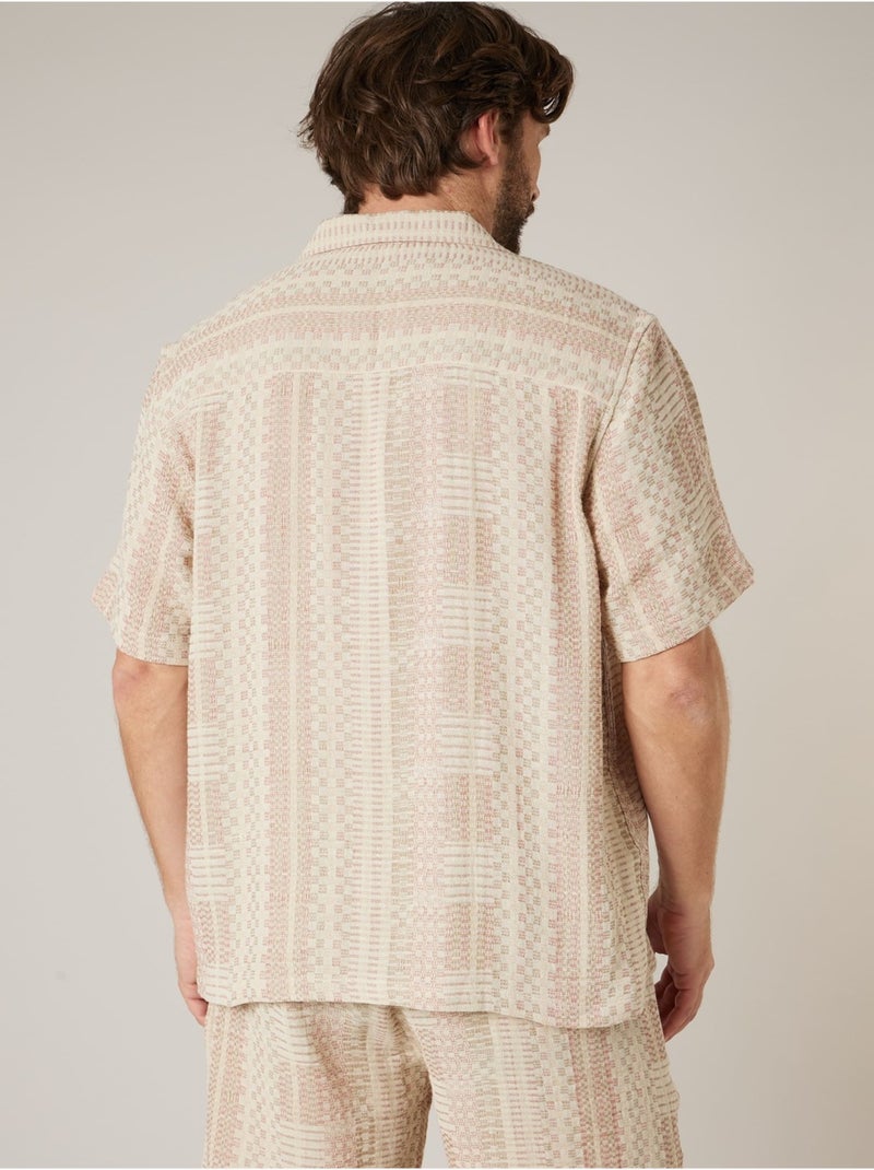 Chemise manches courtes homme en coton jacquard 'Deeluxe' Beige coquille - Kiabi