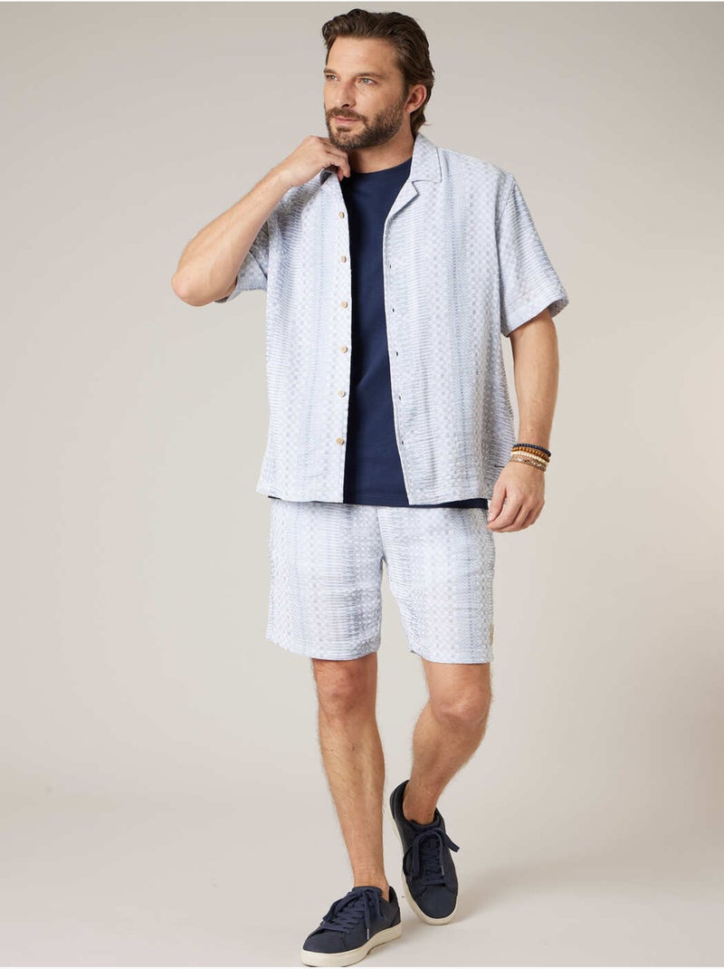 Chemise manches courtes homme en coton jacquard 'Deeluxe' Bleu - Kiabi