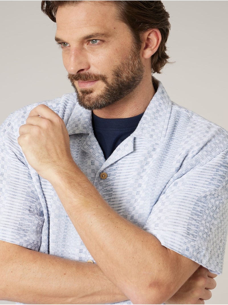 Chemise manches courtes homme en coton jacquard 'Deeluxe' Bleu - Kiabi