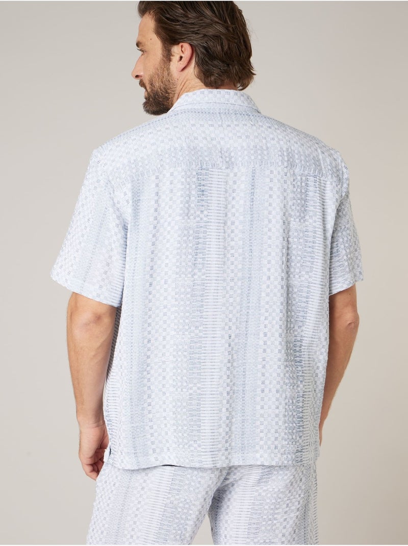 Chemise manches courtes homme en coton jacquard 'Deeluxe' Bleu - Kiabi