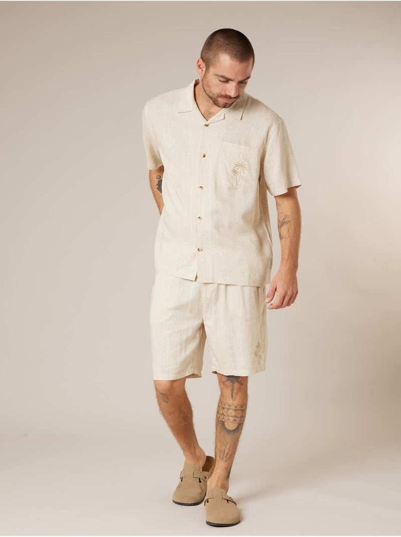 Chemise manches courtes homme en lin mélangé 'Deeluxe' Beige coquille - Kiabi