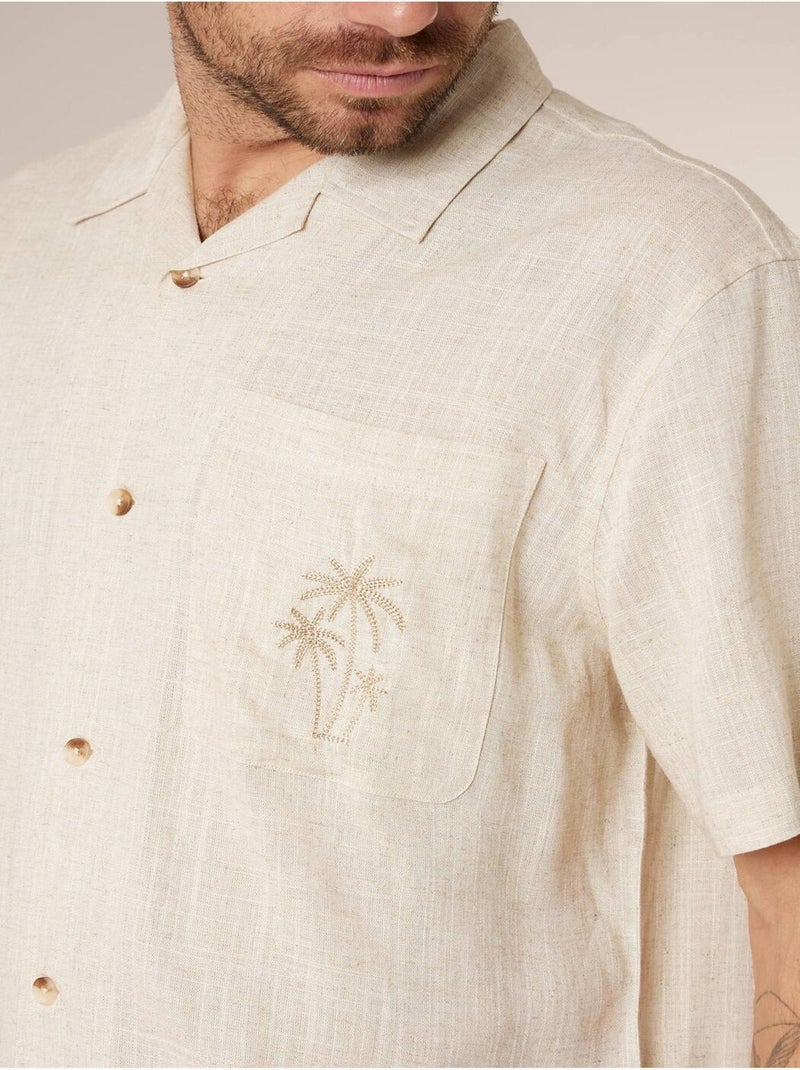 Chemise manches courtes homme en lin mélangé 'Deeluxe' Beige coquille - Kiabi