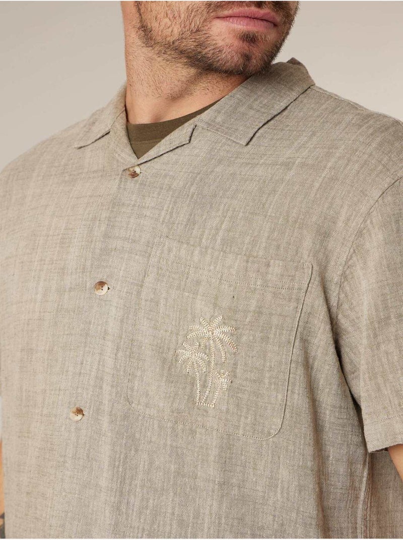 Chemise manches courtes homme en lin mélangé 'Deeluxe' Kaki - Kiabi