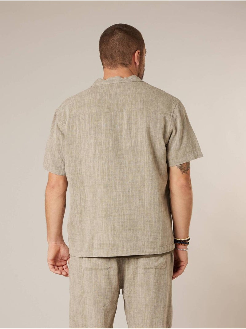 Chemise manches courtes homme en lin mélangé 'Deeluxe' Kaki - Kiabi