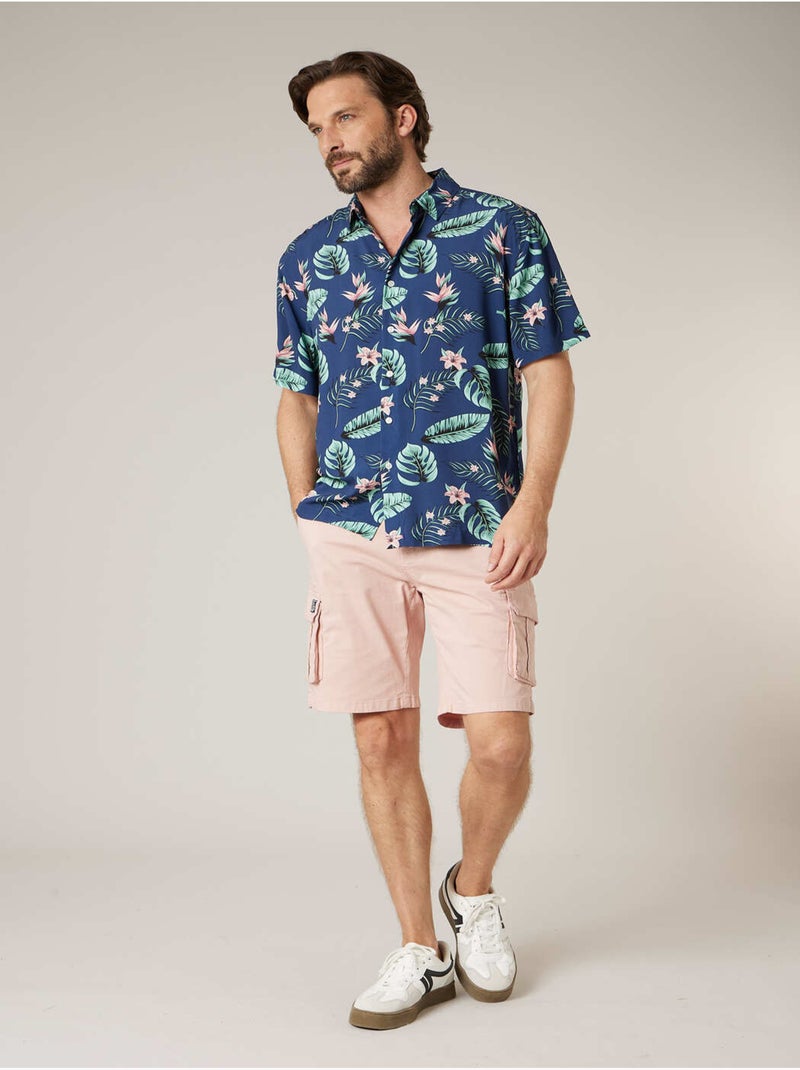 Chemise manches courtes homme imprimée jungle 'Deeluxe' Bleu foncé - Kiabi