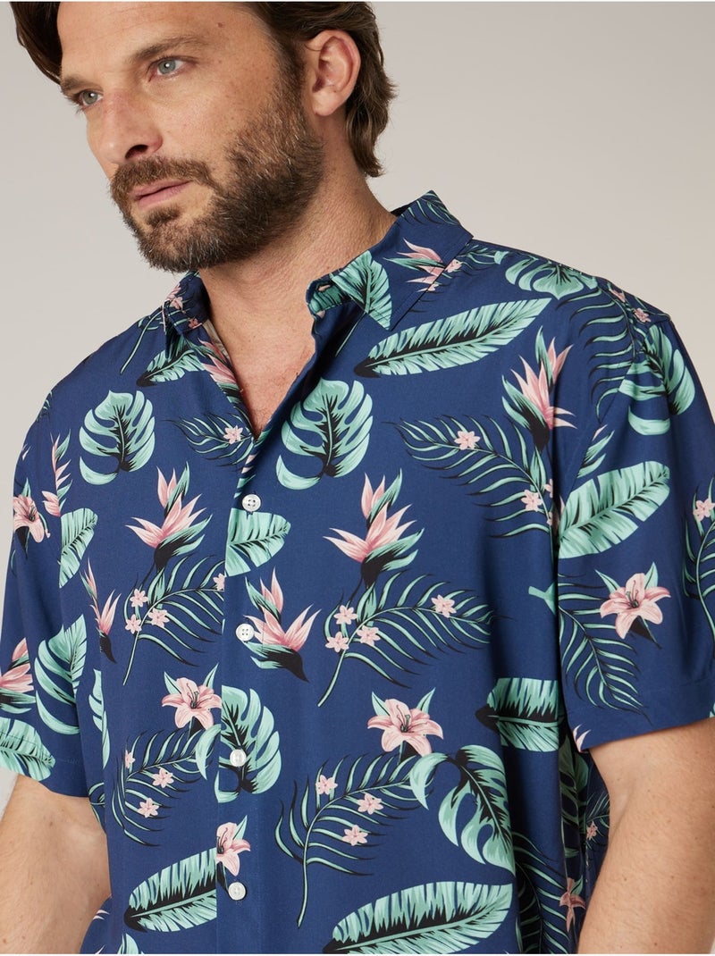 Chemise manches courtes homme imprimée jungle 'Deeluxe' Bleu foncé - Kiabi