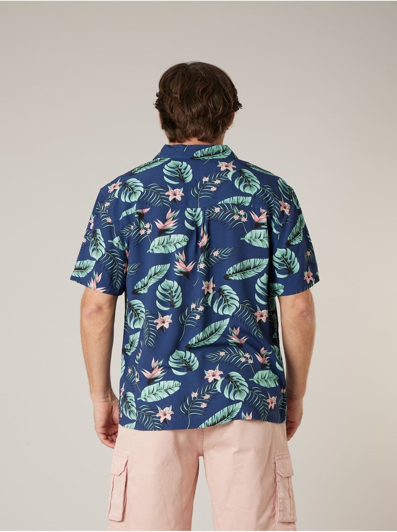 Chemise manches courtes homme imprimée jungle 'Deeluxe' Bleu foncé - Kiabi