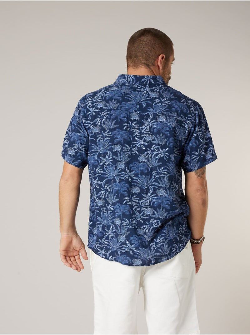 Chemise manches courtes homme imprimée végétal 'Deeluxe' Bleu marine - Kiabi