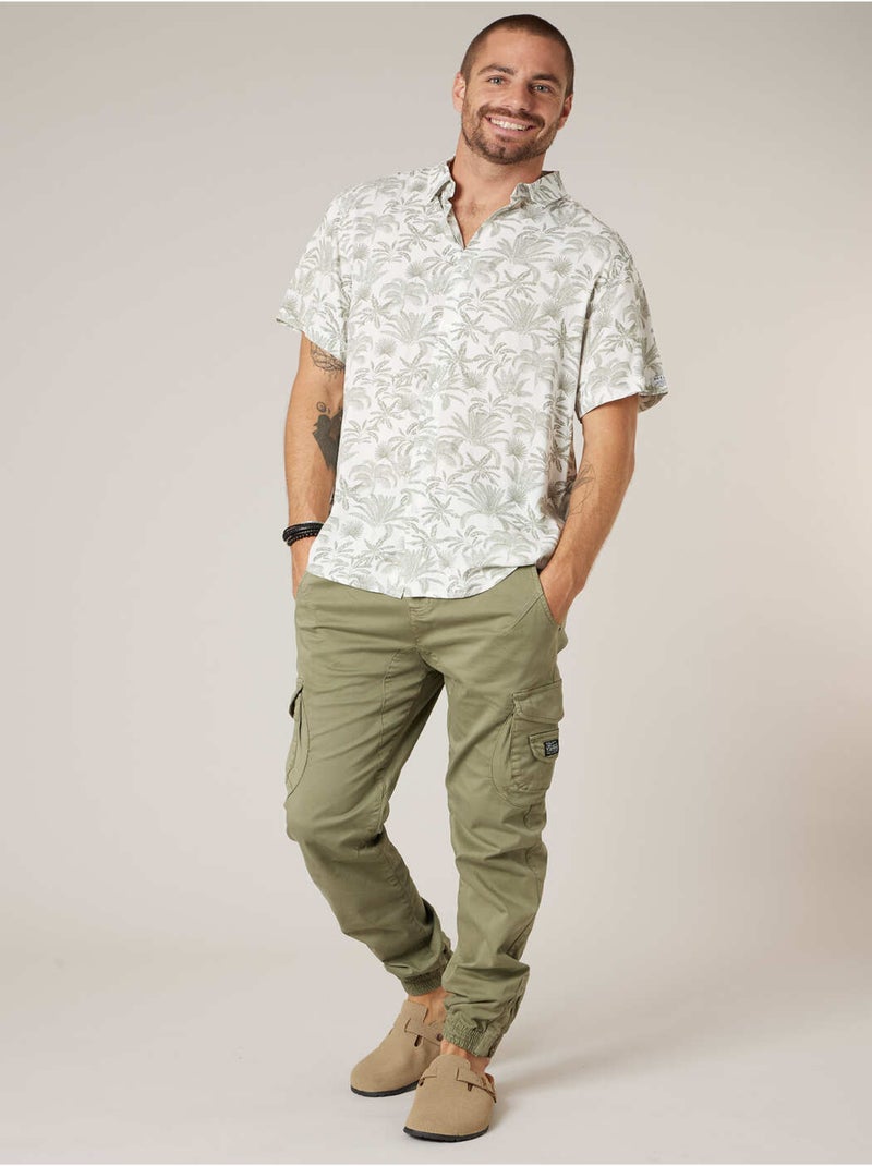 Chemise manches courtes homme imprimée végétal 'Deeluxe' Ecru - Kiabi