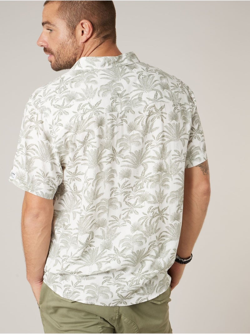 Chemise manches courtes homme imprimée végétal 'Deeluxe' Ecru - Kiabi