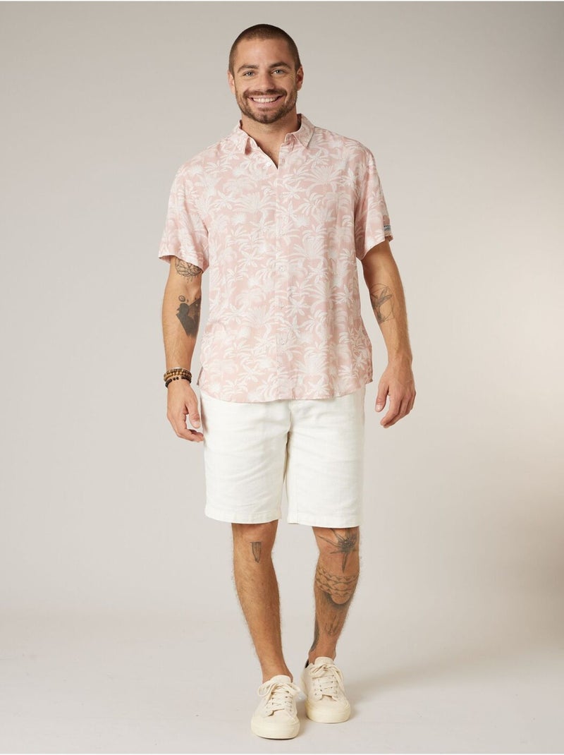Chemise manches courtes homme imprimée végétal 'Deeluxe' Rose clair - Kiabi