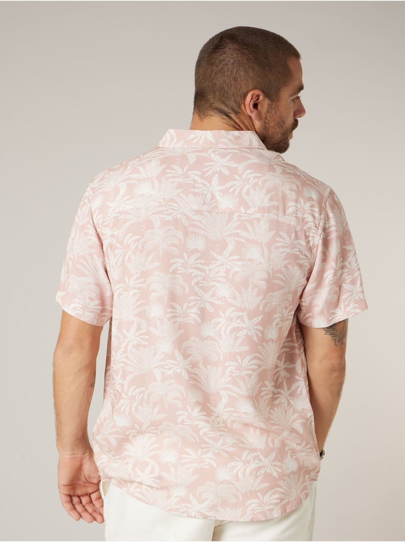 Chemise manches courtes homme imprimée végétal 'Deeluxe' Rose clair - Kiabi
