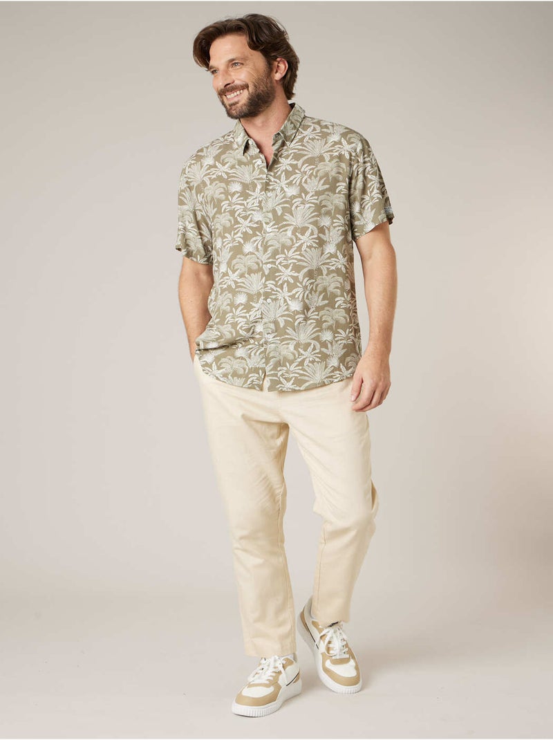 Chemise manches courtes homme imprimée végétal 'Deeluxe' Vert kaki clair - Kiabi