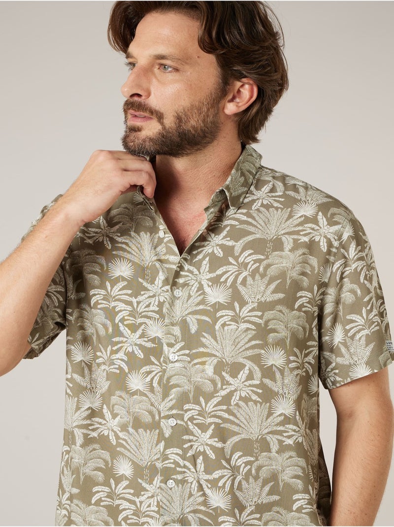 Chemise manches courtes homme imprimée végétal 'Deeluxe' Vert kaki clair - Kiabi