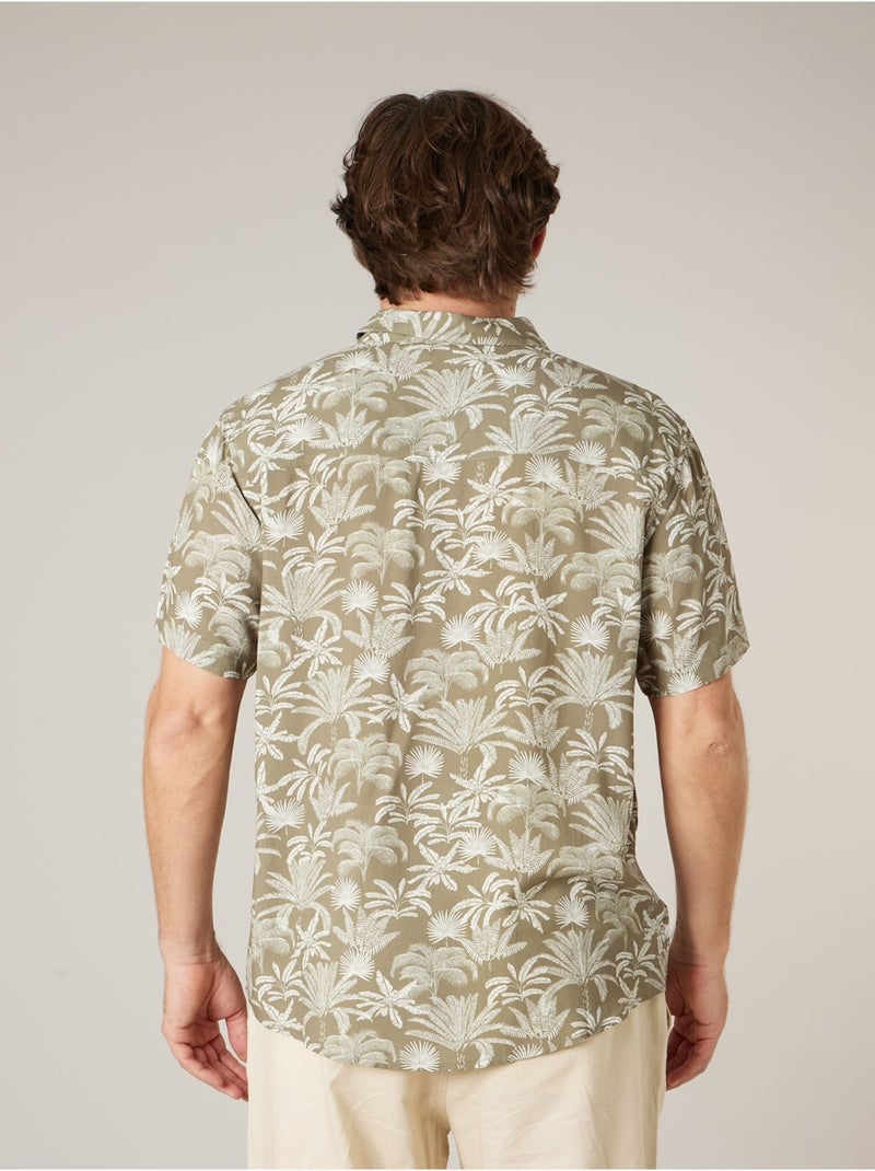 Chemise manches courtes homme imprimée végétal 'Deeluxe' Vert kaki clair - Kiabi