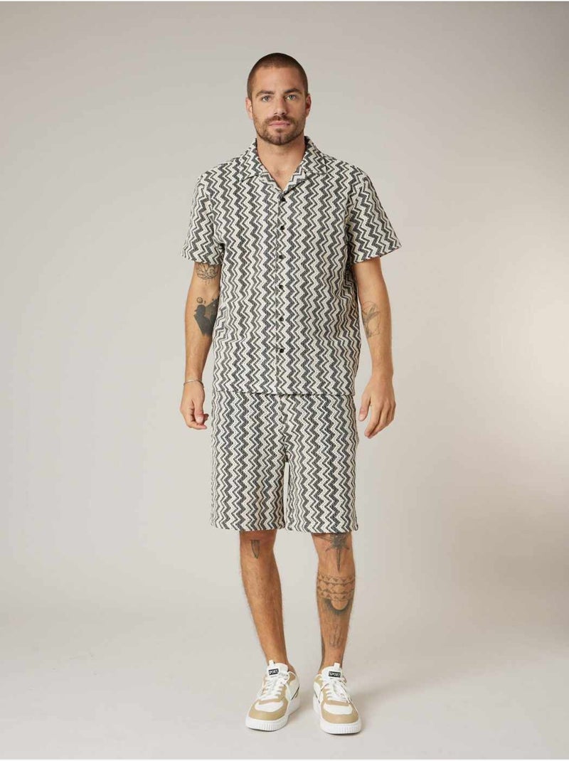 Chemise manches courtes homme motif graphique zigzag 'Deeluxe' Noir - Kiabi