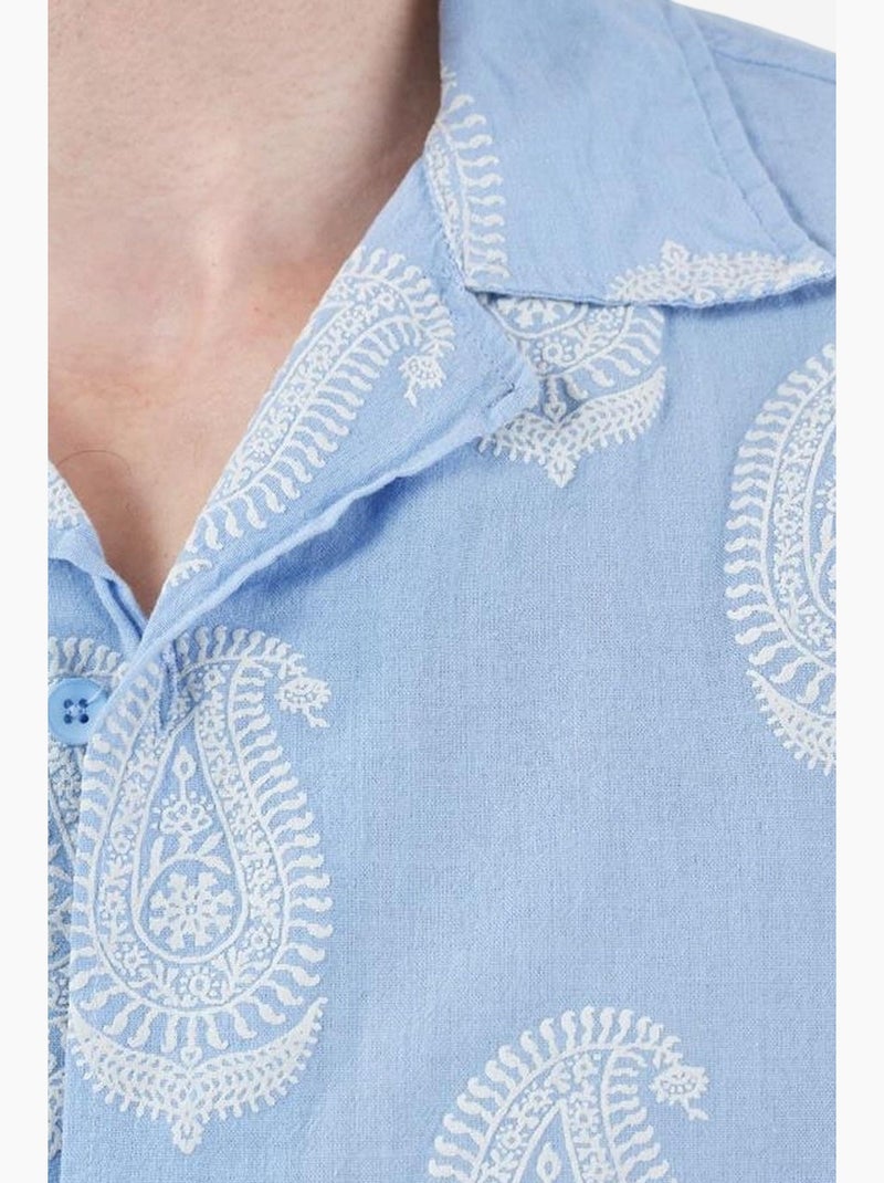 Chemise manches courtes imprimé cachemire giesto Bleu clair - Kiabi