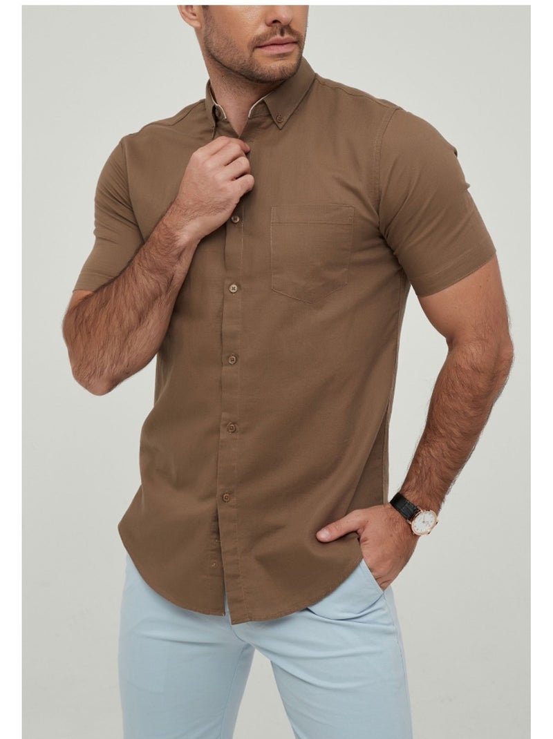 Chemise Manches Courtes Kebello Marron - Kiabi