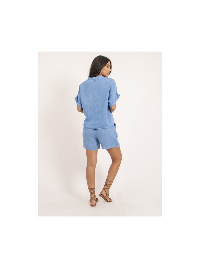 Chemise manches courtes lin OTTILIA Bleu - Kiabi