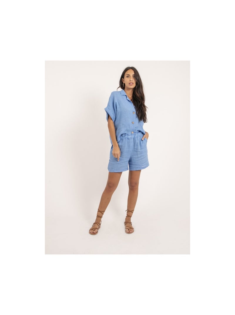 Chemise manches courtes lin OTTILIA Bleu - Kiabi