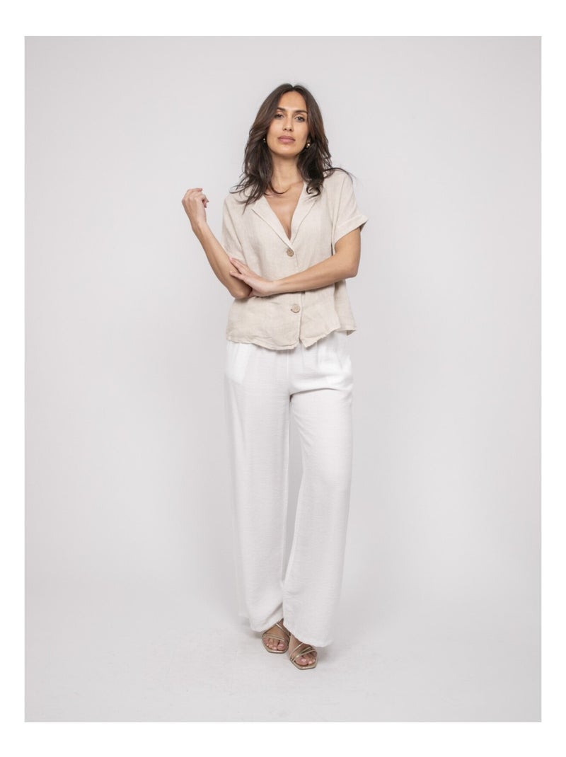 Chemise manches courtes lin OTTILIA Ecru - Kiabi