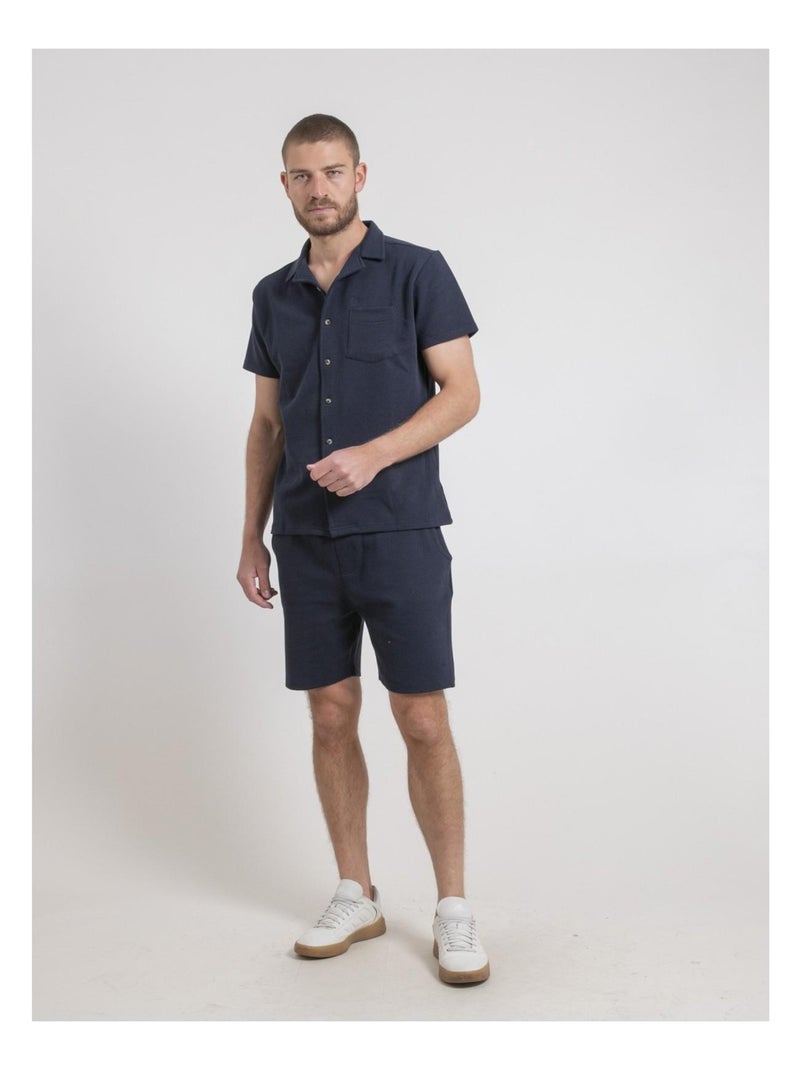 Chemise manches courtes maille coton DATACUBA Bleu marine - Kiabi