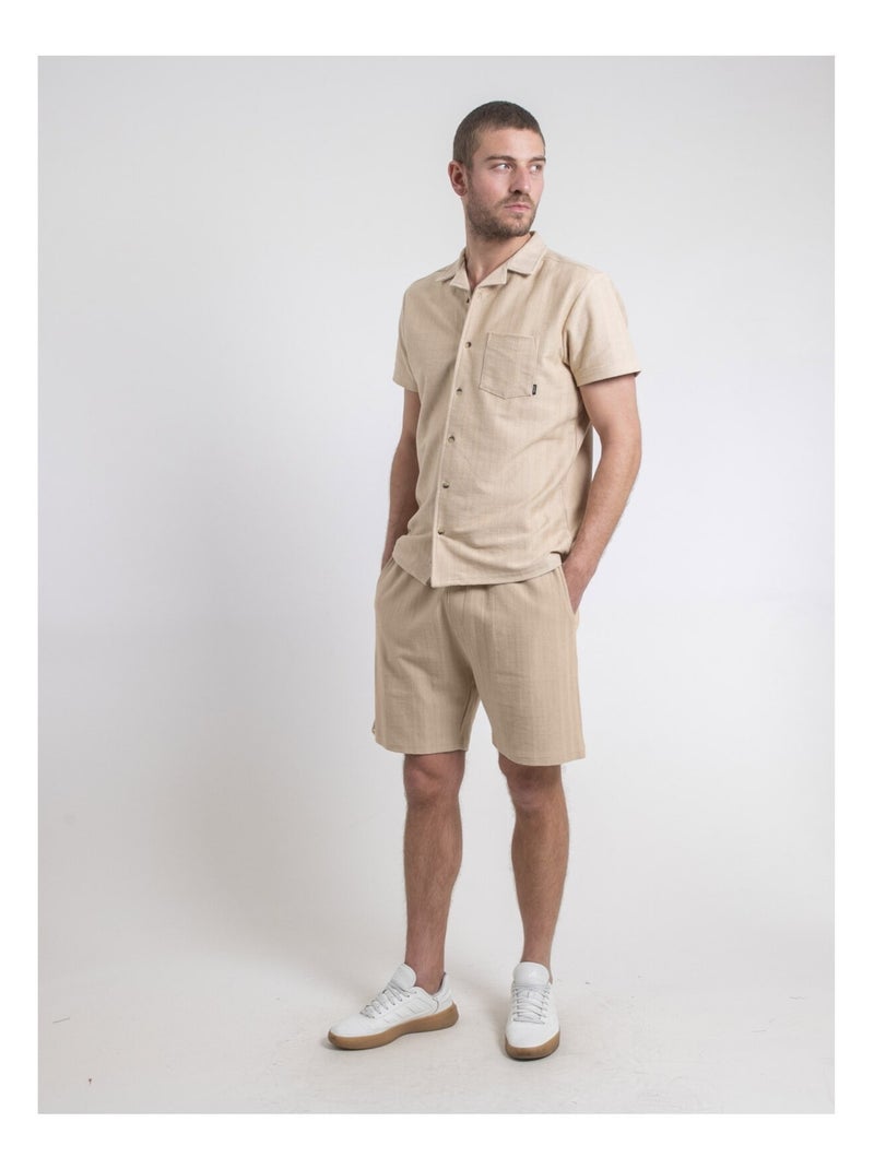 Chemise manches courtes maille coton DOJOPARIS Beige - Kiabi