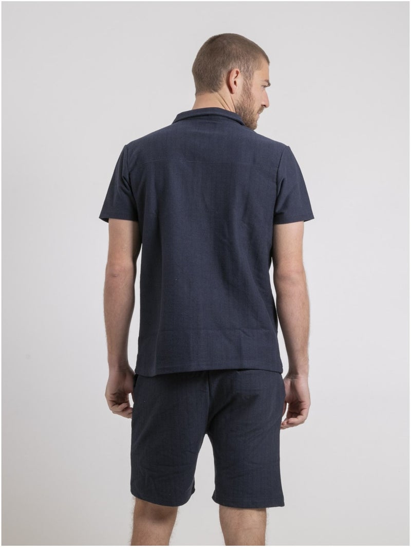 Chemise manches courtes maille coton DOJOPARIS Bleu marine - Kiabi