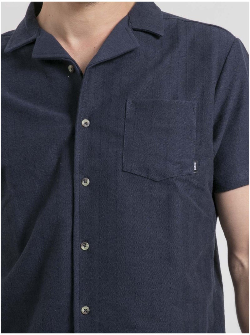 Chemise manches courtes maille coton DOJOPARIS Bleu marine - Kiabi