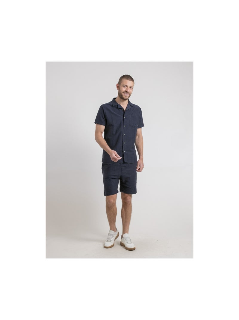 Chemise manches courtes maille coton DOJOPARIS Bleu marine - Kiabi