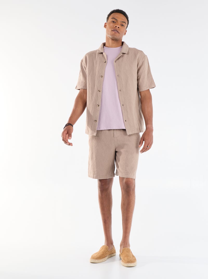Chemise manches courtes maille jacquard Beige - Kiabi