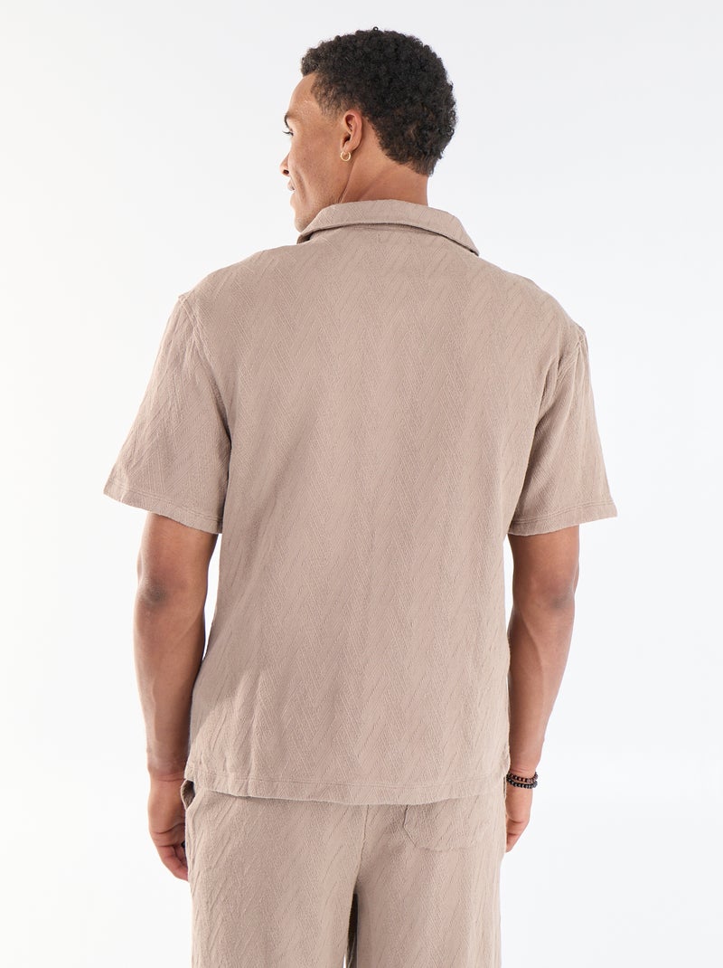 Chemise manches courtes maille jacquard Beige - Kiabi