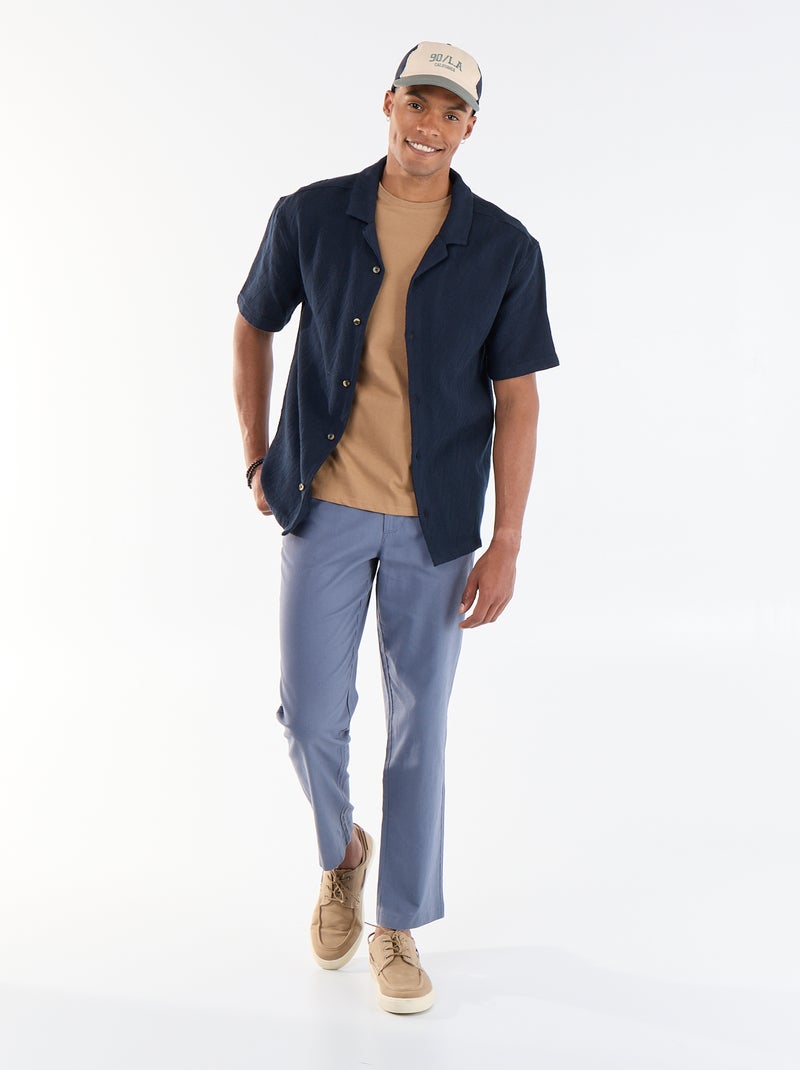 Chemise manches courtes maille jacquard Bleu - Kiabi