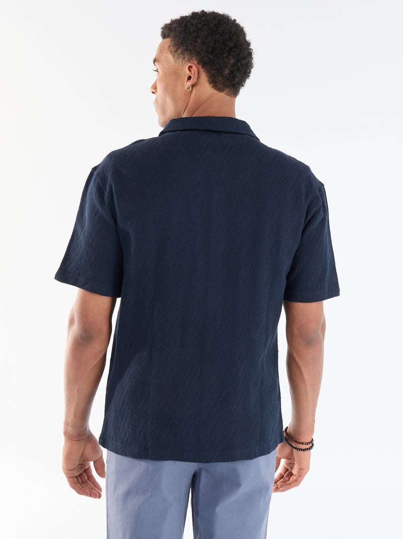 Chemise manches courtes maille jacquard Bleu - Kiabi