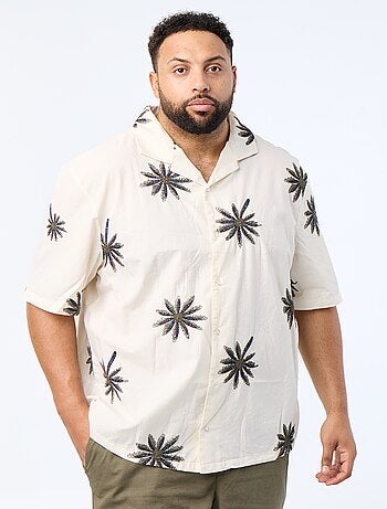 Chemise manches courtes motif fleurs brodées
