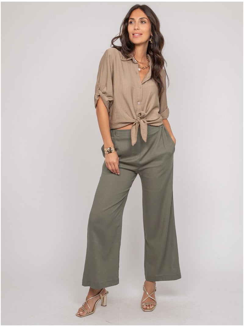 Chemise manches courtes nouée OVELIE Beige - Kiabi