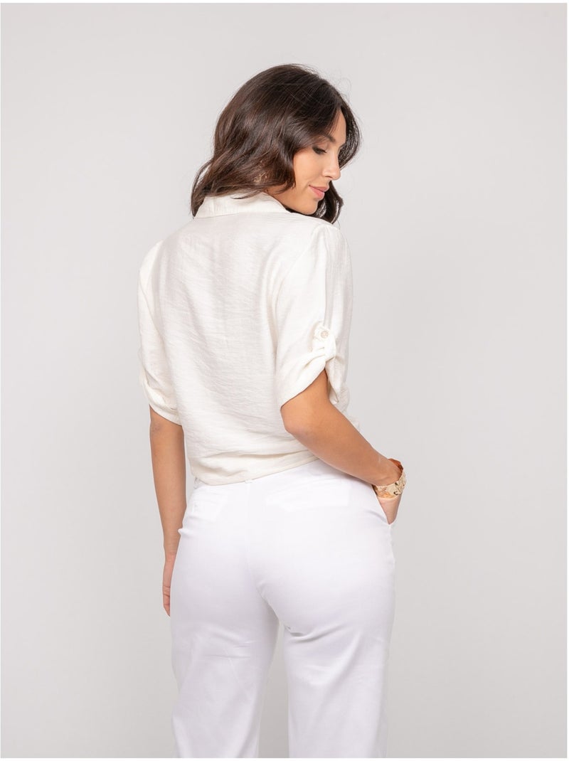 Chemise manches courtes nouée OVELIE Ecru - Kiabi