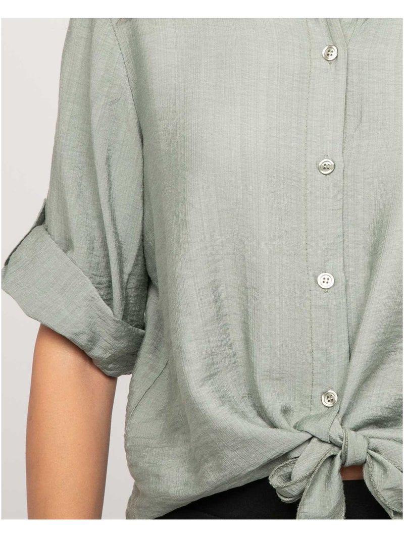 Chemise manches courtes nouée OVELIE Kaki - Kiabi