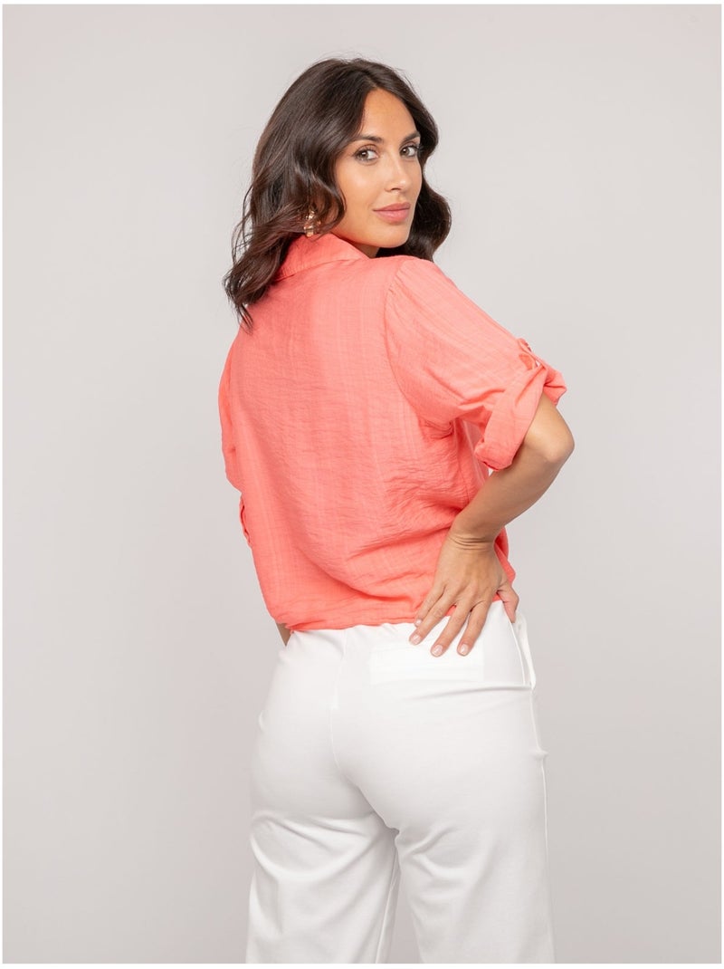 Chemise manches courtes nouée OVELIE Orange corail - Kiabi