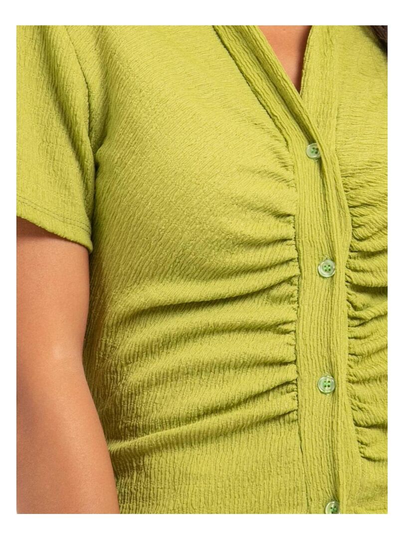 Chemisier Femme Décontracté Manches Courtes - Col V, 2 Poches, Grande Taille Disponible - T-shirt Tendance Pour Quotidien Ou Uniforme - 3