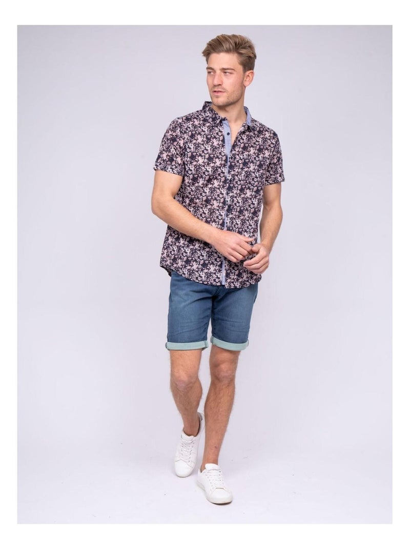 Chemise manches courtes pur coton DELEXI Bleu marine - Kiabi