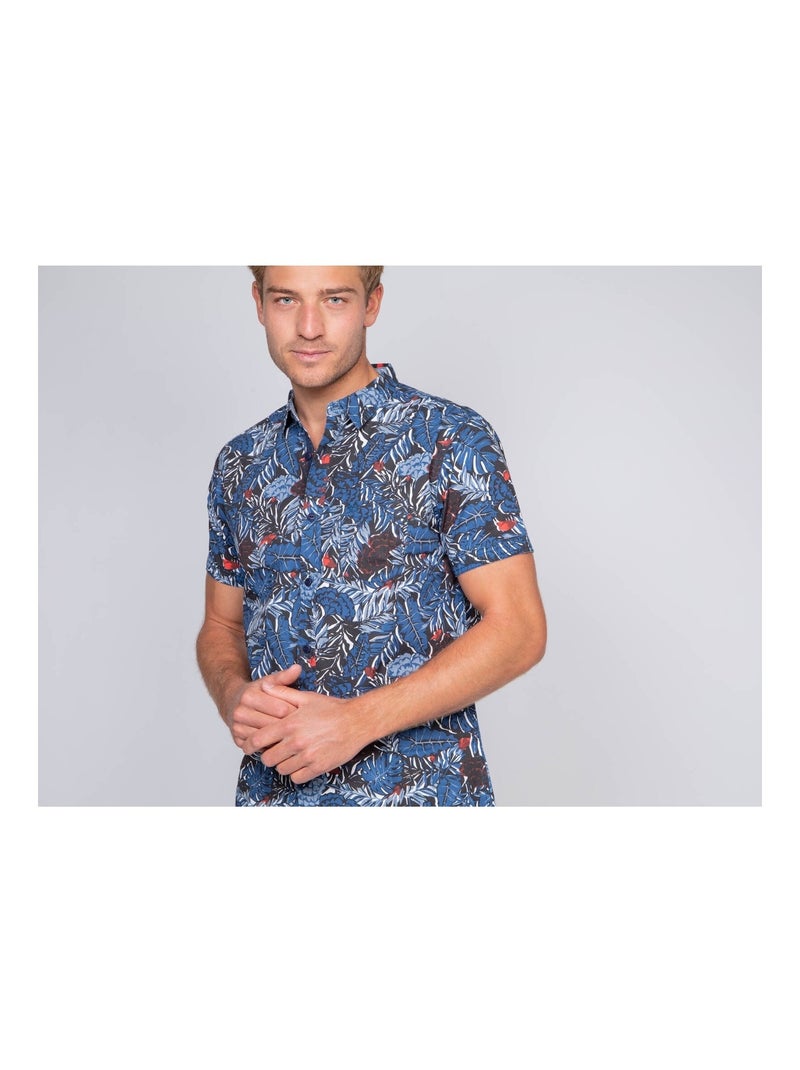 Chemise manches courtes pur coton DINO Bleu marine - Kiabi