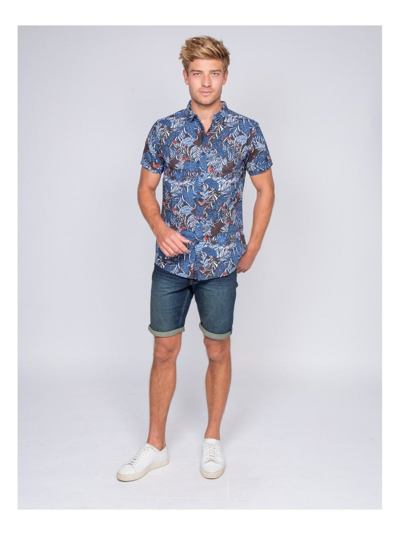 Chemise manches courtes pur coton DINO Bleu marine - Kiabi