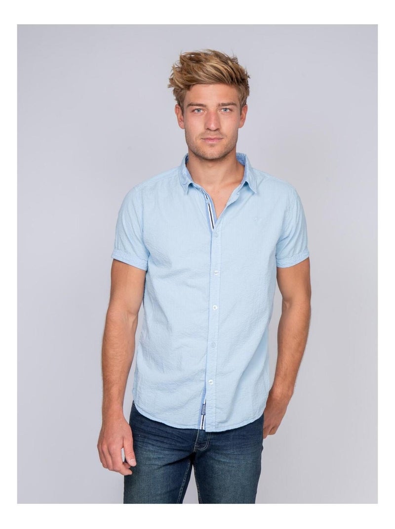 Chemise manches courtes pur coton DROUX Bleu ciel - Kiabi