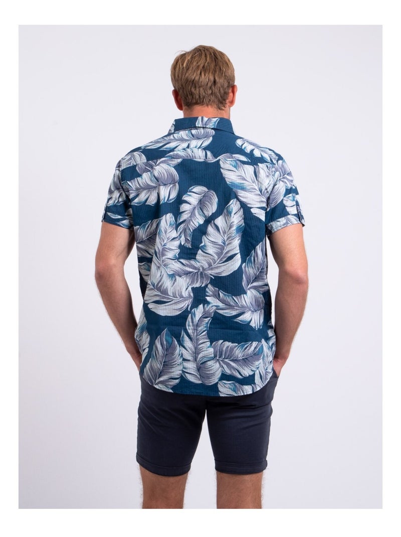 Chemise manches courtes pur coton motifs DETAT Bleu - Kiabi