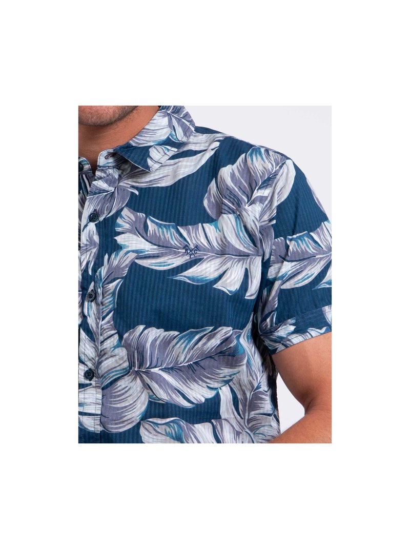 Chemise manches courtes pur coton motifs DETAT Bleu - Kiabi