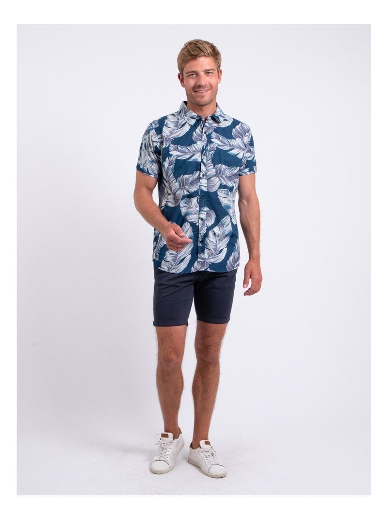 Chemise manches courtes pur coton motifs DETAT Bleu - Kiabi