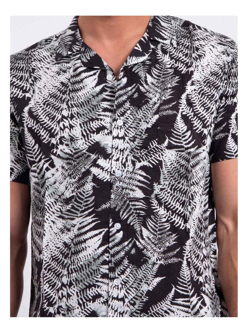 Chemise manches courtes pur coton motifs DIRAMIRO Noir - Kiabi