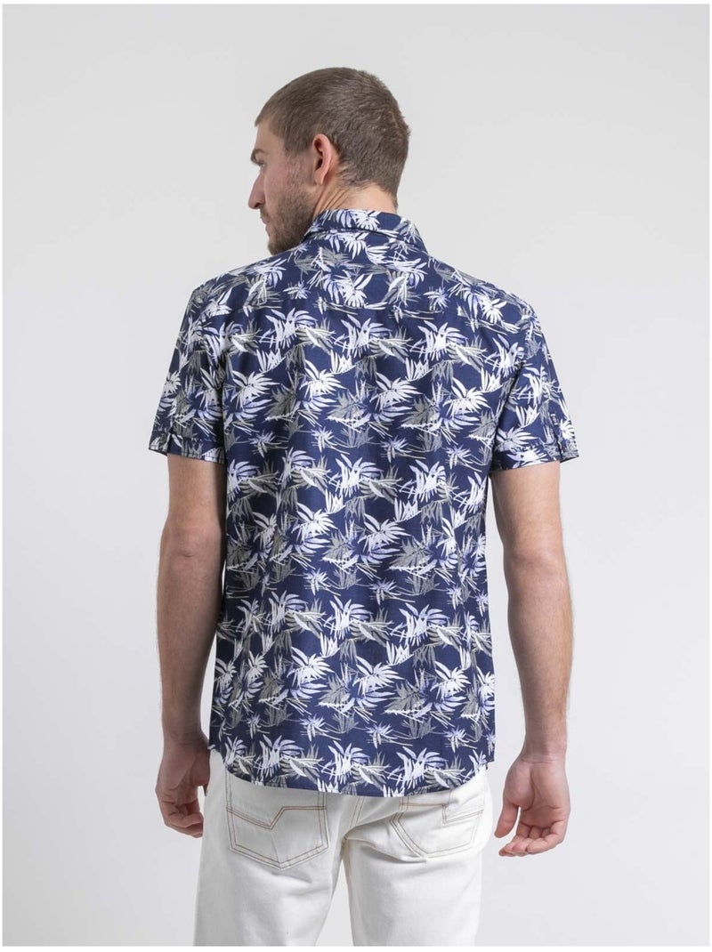 Chemise manches courtes pur coton motifs DURUDOLF Bleu marine - Kiabi